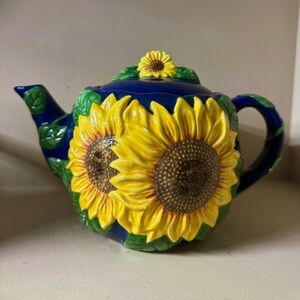 Sunflower Ceramic Teapot - Bold Blue and Yellow